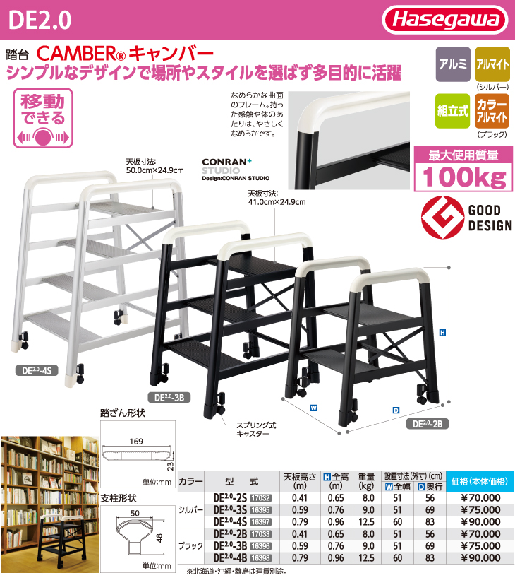 長谷川工業 ハセガワ 踏台 DE2.0-4S 天板高さ：0.79m 最大使用質量