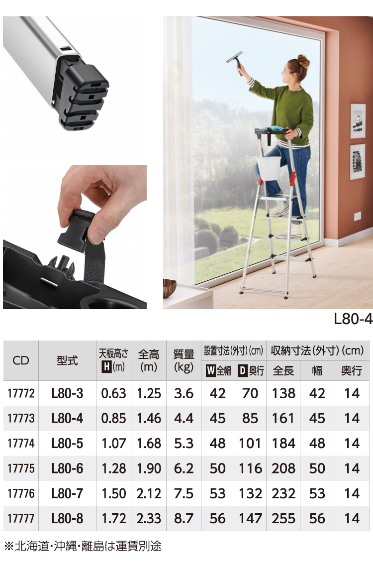 長谷川工業 ハセガワ 上枠付踏台 L80-3 天板高さ：1.28m 最大使用質量