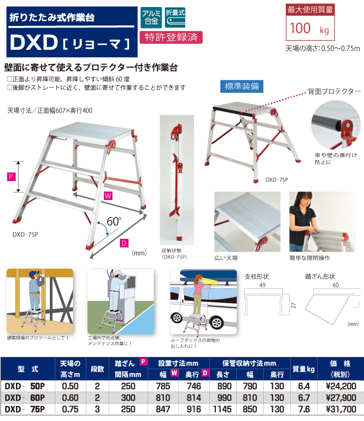 ピカ/Pica 折りたたみ式作業台 リョーマ DXD-50P 最大使用質量：100kg