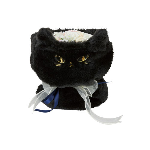 新品　フラワーブーケ×猫柄 フリル付きクッション 50cm 送料無料】猫トート付きソープフラワーブーケ お花 手提げバッグ付き