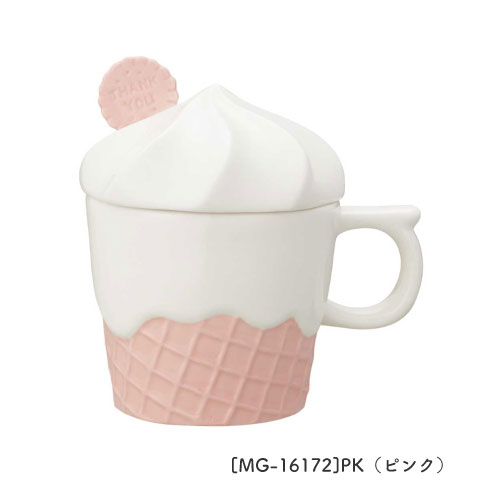 メッセージスイーツマグ フタ付きマグ 陶製 THANK YOU ブラウン ピンク