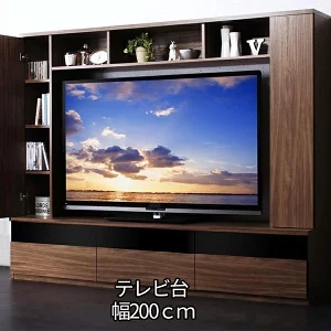 60型対応 壁面収納 テレビ台 幅200 ハイタイプ テレビボード ウォールナット 60インチ 大型 おしゃれ 安い f