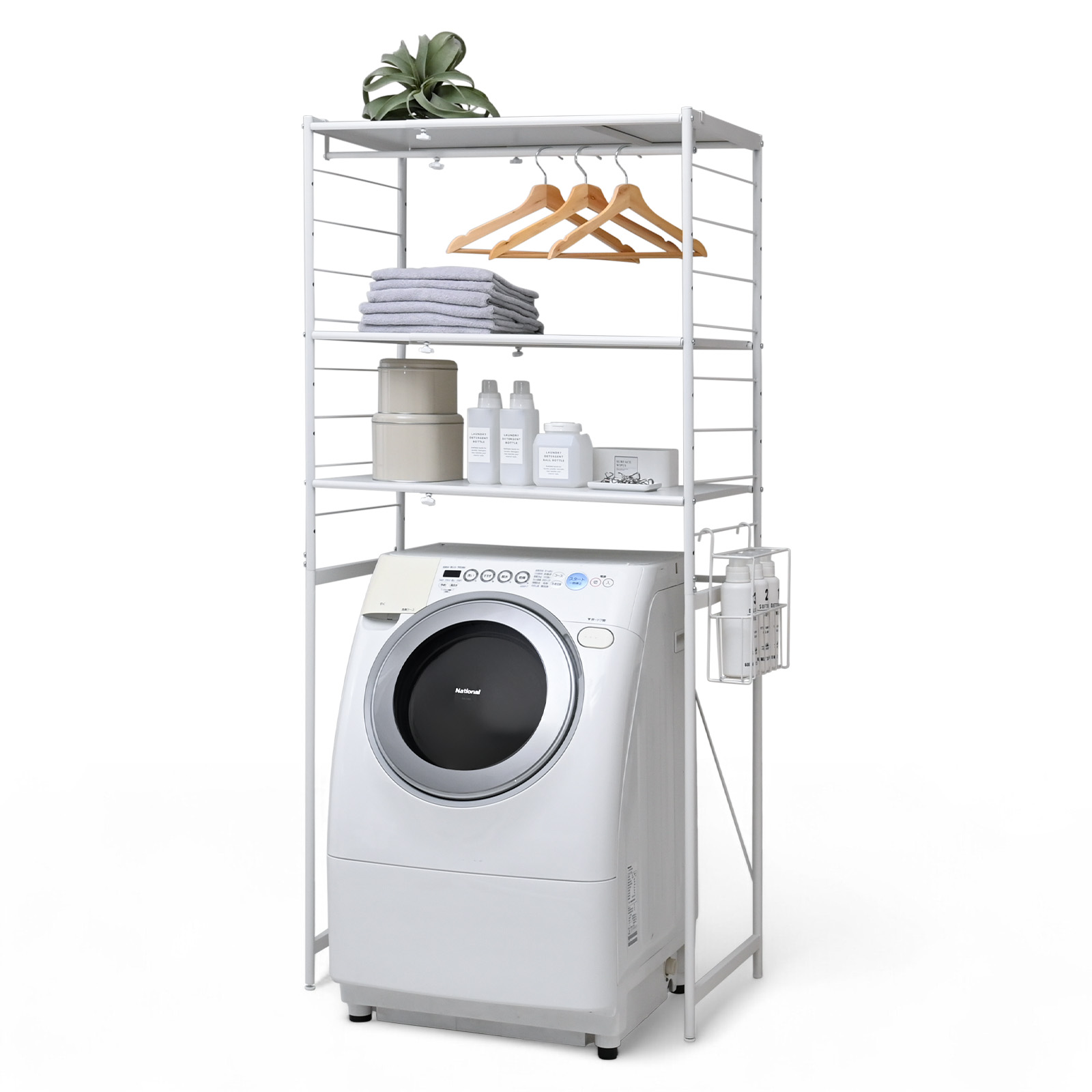 moca company Flet 伸縮洗濯機ラック 洗濯機上収納 すきま収納 可動棚