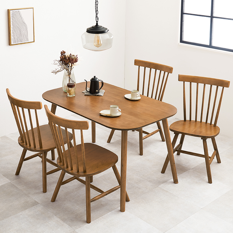 カフェ風 ダイニングテーブルセット 5点 長方形 120×75  4人用 ダイニングセット 椅子 4脚 インテリア おしゃれ 【ラウンド型】 可愛い ウィンザーチェア