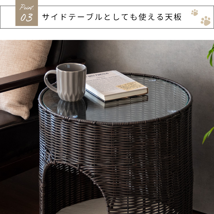 猫脚ラタンガラステーブル 楽天市場】ラタンガラステーブル（猫ハウス） ガラステーブルなので中