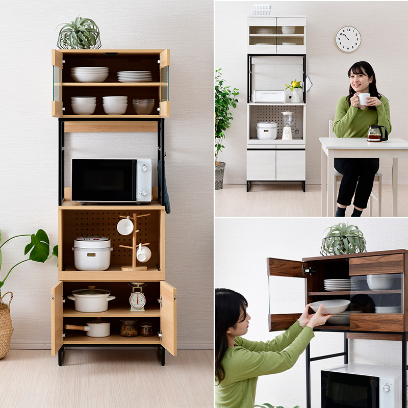 moca Cloudear キッチンボード MC-MX003CD 幅60 レンジ台 電子レンジ 食器棚 コンセント付き スチール脚 北欧調 【糸島市内 送料無料】88259-1-②-010 moca company 食器棚 レンジ台 幅60 キッチンボード おしゃれ キッチン