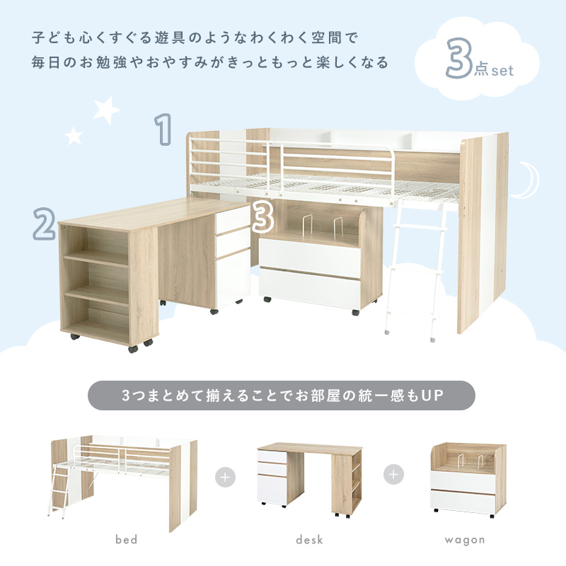 お子様に ロフトベッド デスク 収納 3点セット システムベッド 子供