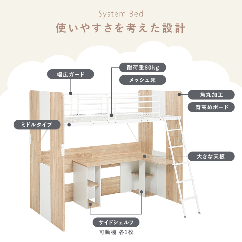 狭い子供部屋に ベッド デスク 一体型 システ...の詳細画像3