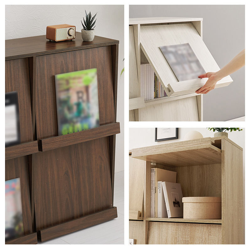 2台セット 扉に飾る ディスプレイラック フラップ扉 本棚 収納