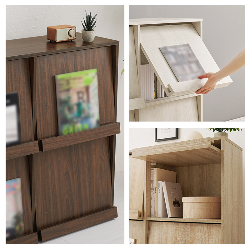 扉に飾る ディスプレイラック フラップ扉 本棚 収納 キャビネット