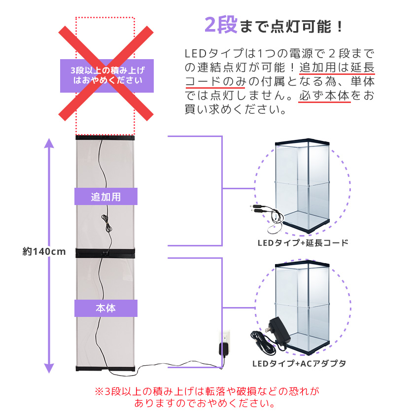 追加連結用 J-STAGE スーパーハイタイプ LED アクリルコレクションケース フィギュアケース ドールケース ２段 棚付き コレクションラック 延長_10