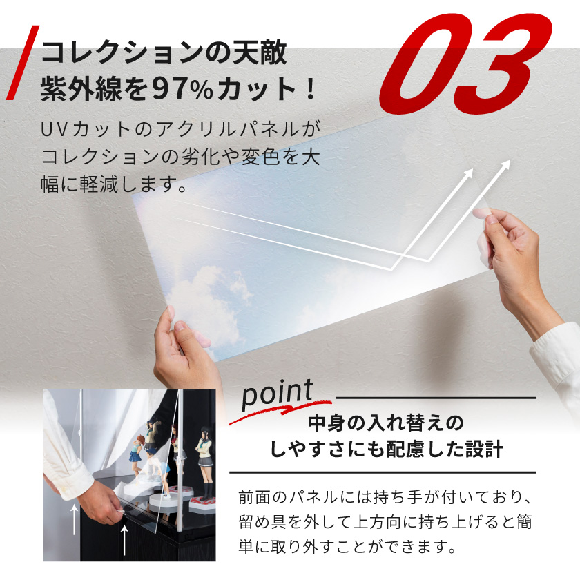 増設用 フィギュアケース led uvカット 底面 背面ミラー 横長 積み重ね コレクションケース アクリル 大型 フィギュア J-STAGE ワイド レギュラータイプの画像