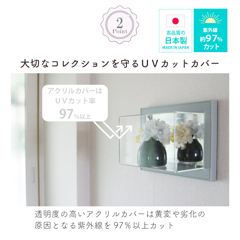 コレクションケース アクリル 棚 壁掛け ミラー付き ミニチュア 飾り棚 ガチャガチャ フィギュア ケース uvカット ボックス ブリザードフラワー ディスプレイ | ブランド登録なし | 09
