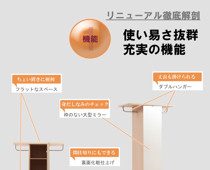 1台3役 ミラー付き 収納棚 幅80 鏡付き ...の詳細画像2