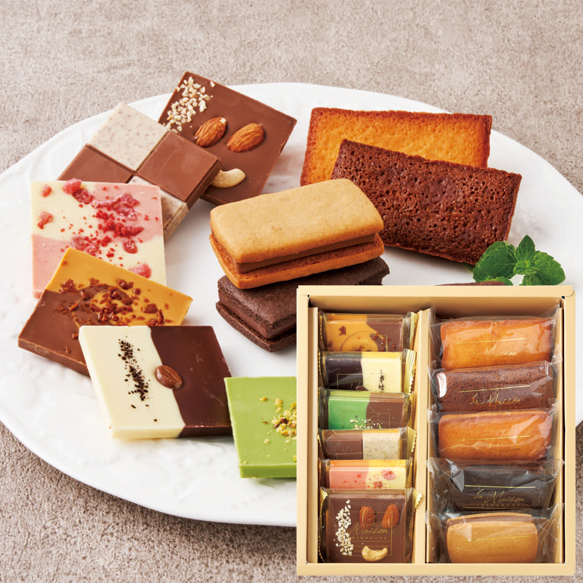 お歳暮 御歳暮 冬ギフト プレゼント 2025 送料無料 お菓子 スイーツ 「 ラ・メゾン白金 」 ガトー＆タブレット ショコラ フィナンシェ 焼菓子 L45101 |  | 01