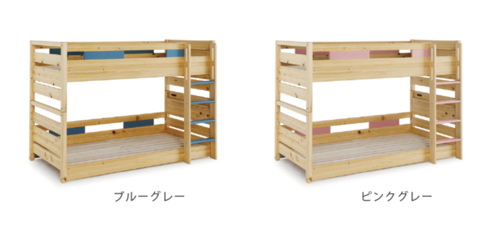 ベッドフレーム 2段ベッド 天然木ヒノキ無垢材 上下分割可 2色から選択