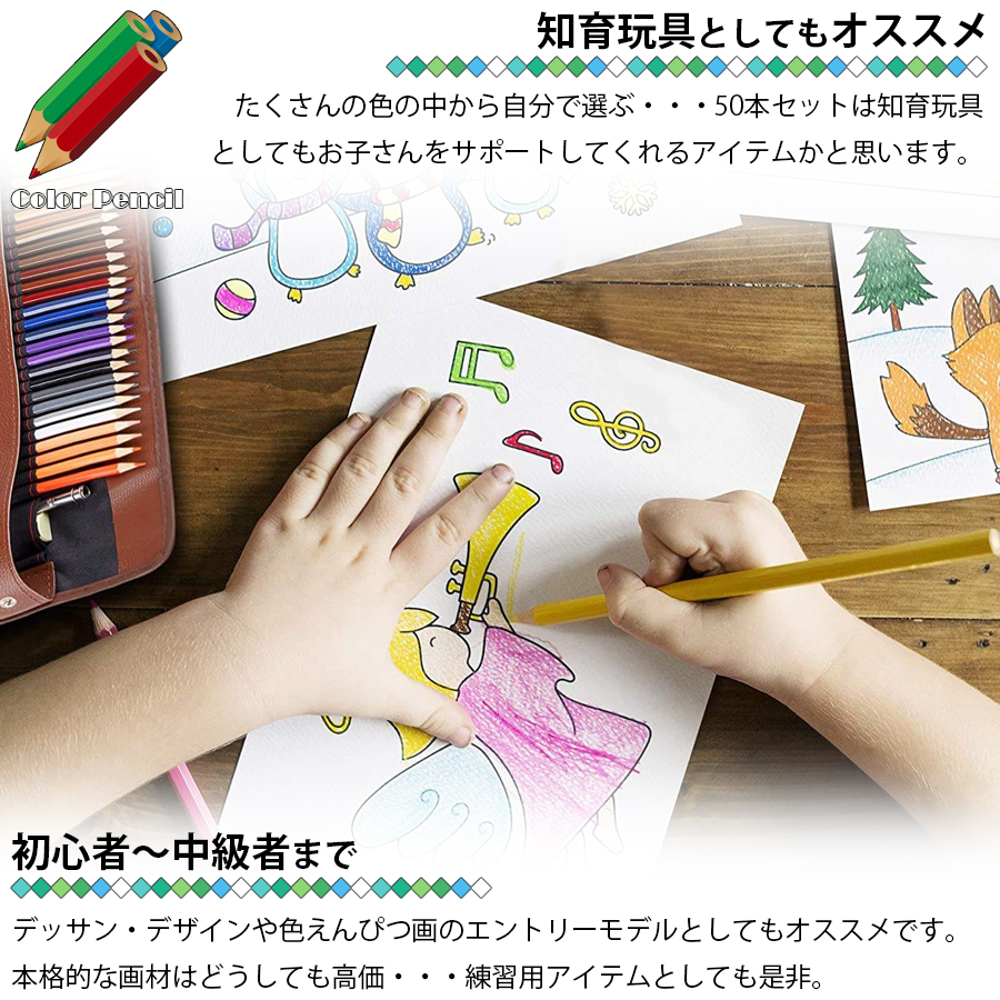 色鉛筆 50色セット 50本入り 鉛筆削り付属 油性 デザイン イラスト