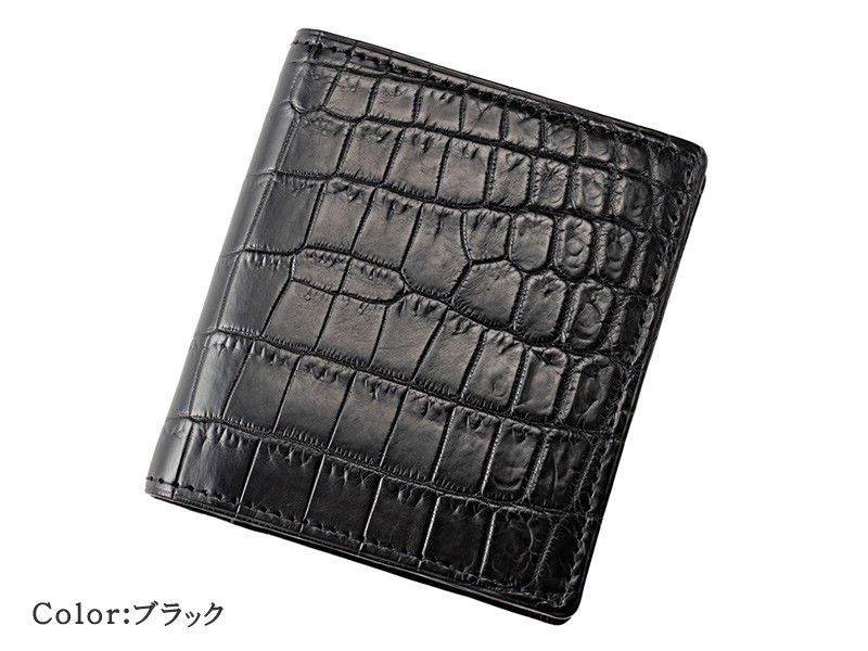 マットクロコダイルの2つ折り財布　ブラック 折り財布 小物 メンズ セットアップ