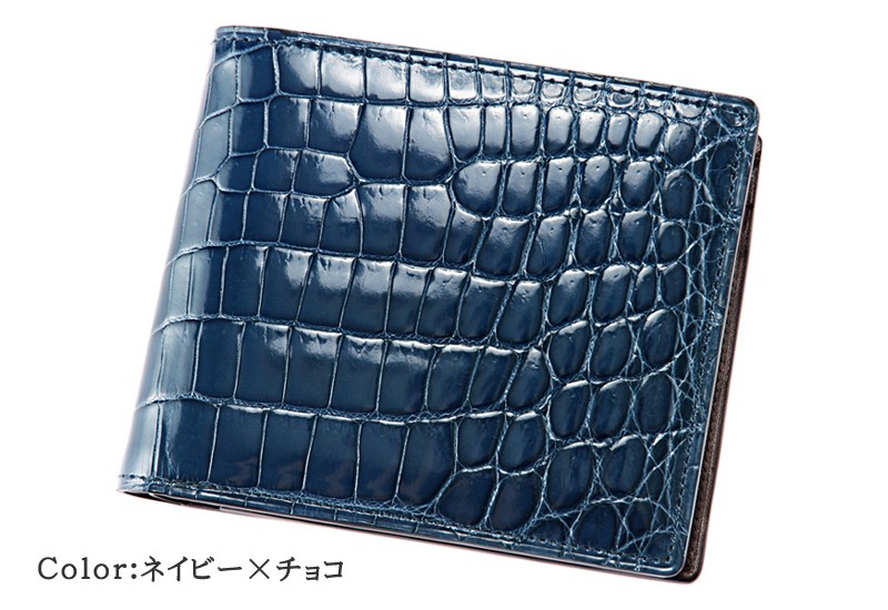 メンズ 財布 二つ折り 小銭入れあり クロコダイル CYPRISキプリスコレクション 艶クロコダイル ＆ シラサギレザー 本革 鰐革 札入 レザー 日本製 4261の画像