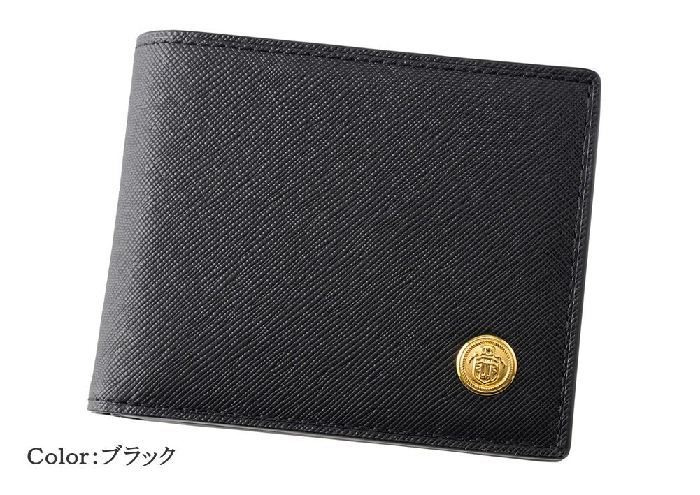J.PRESS 二つ折り財布 メンズ 7722 ネイビー　牛革 本革 レザー J.PRESS（J.プレス） 二つ折り財布 メンズ 小銭入れ付き エンブレム