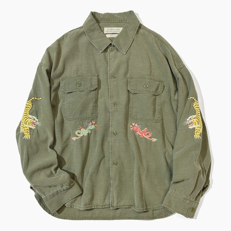 セレクト別注 REMI RELIEF レミレリーフ 刺繍 ミリタリーシャツ S REMI RELIEF 【レミレリーフ/REMI RELIEF】WIDE MILITARY SHIRT