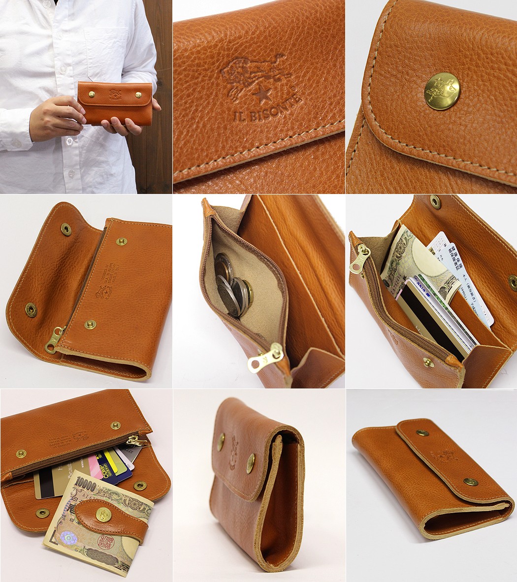 イルビゾンテ新品★財布紺 IL BISONTE イルビゾンテ 財布 三つ折り レザー 本革 ダーク