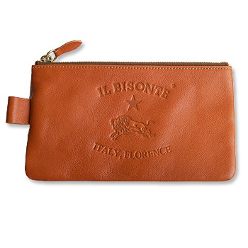 IL BISONTE ポーチ ブラウン 美品 IL BISONTE イルビゾンテ ポーチ ビッグロゴフラットポーチ(L