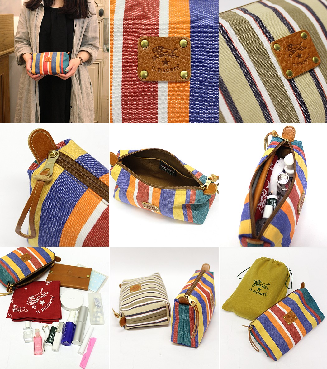 IL BISONTE（イルビゾンテ） ポーチ ストライプキャンバスポーチ 商品