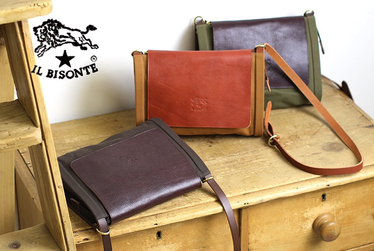 IL BISONTE イルビゾンテ バッグ キャンバスレザー フタ付