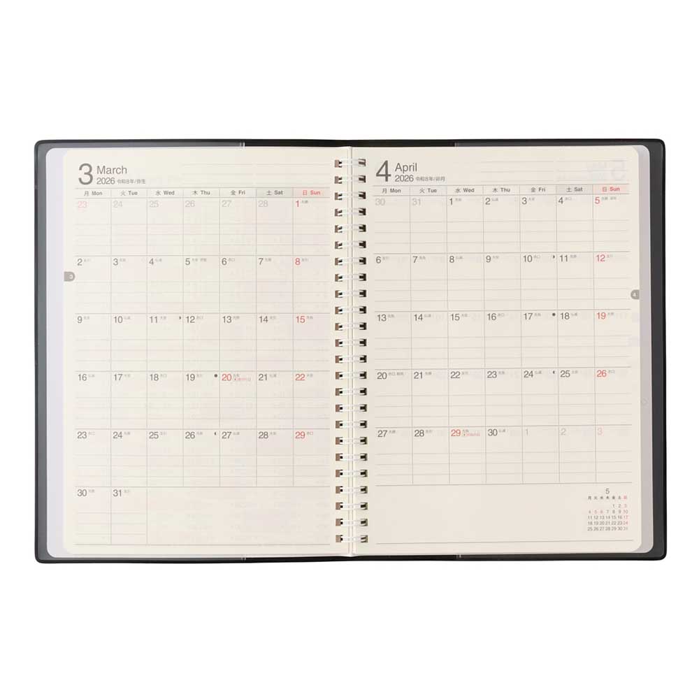 【リング式】2026年4月始まり 手帳 スケジュール帳 ダイアリー NOLTY(ノルティ) A5 〈月間カレンダー + 週間レフト〉 月曜始まり リング (黒,ピンク) 関連画像4