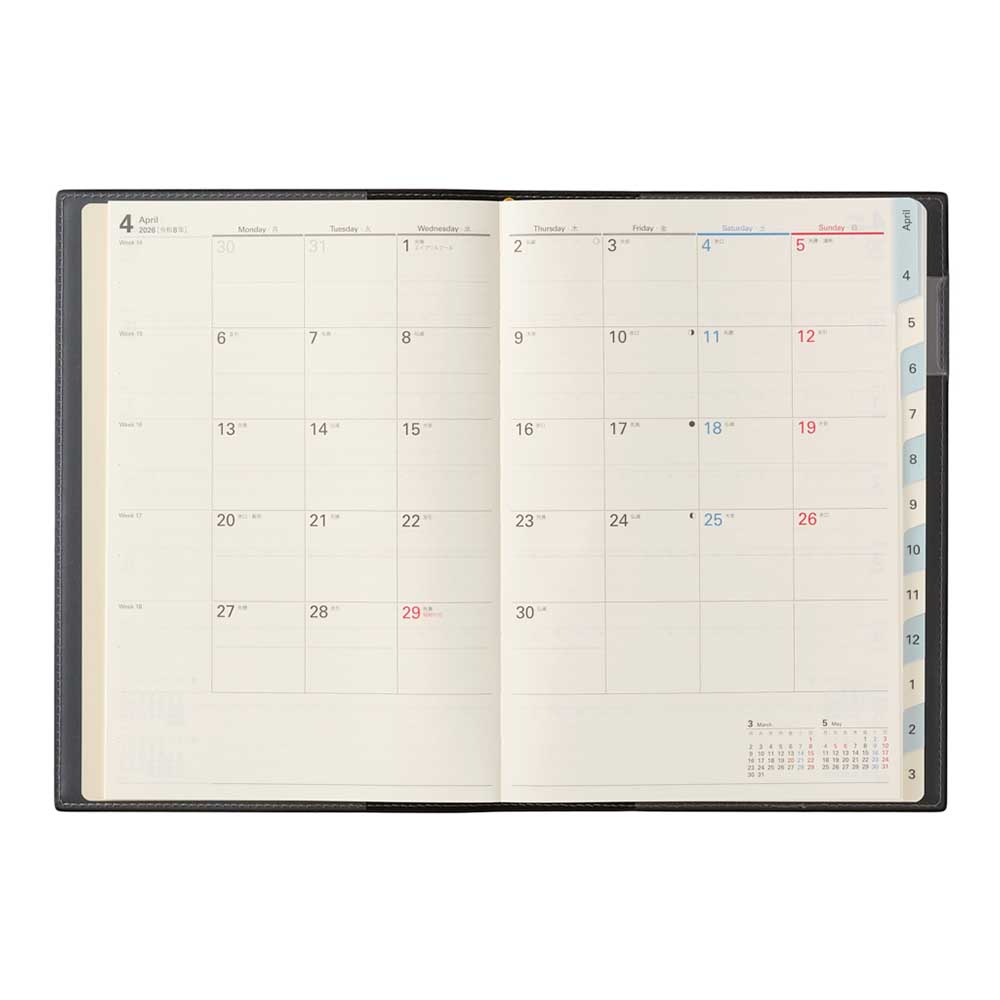 2026年4月始まり 手帳 スケジュール帳 ダイアリー NOLTY(ノルティ) A5 〈月間カレンダー + 週間レフト〉 月曜始まり インデックス付き アクセス 関連画像4