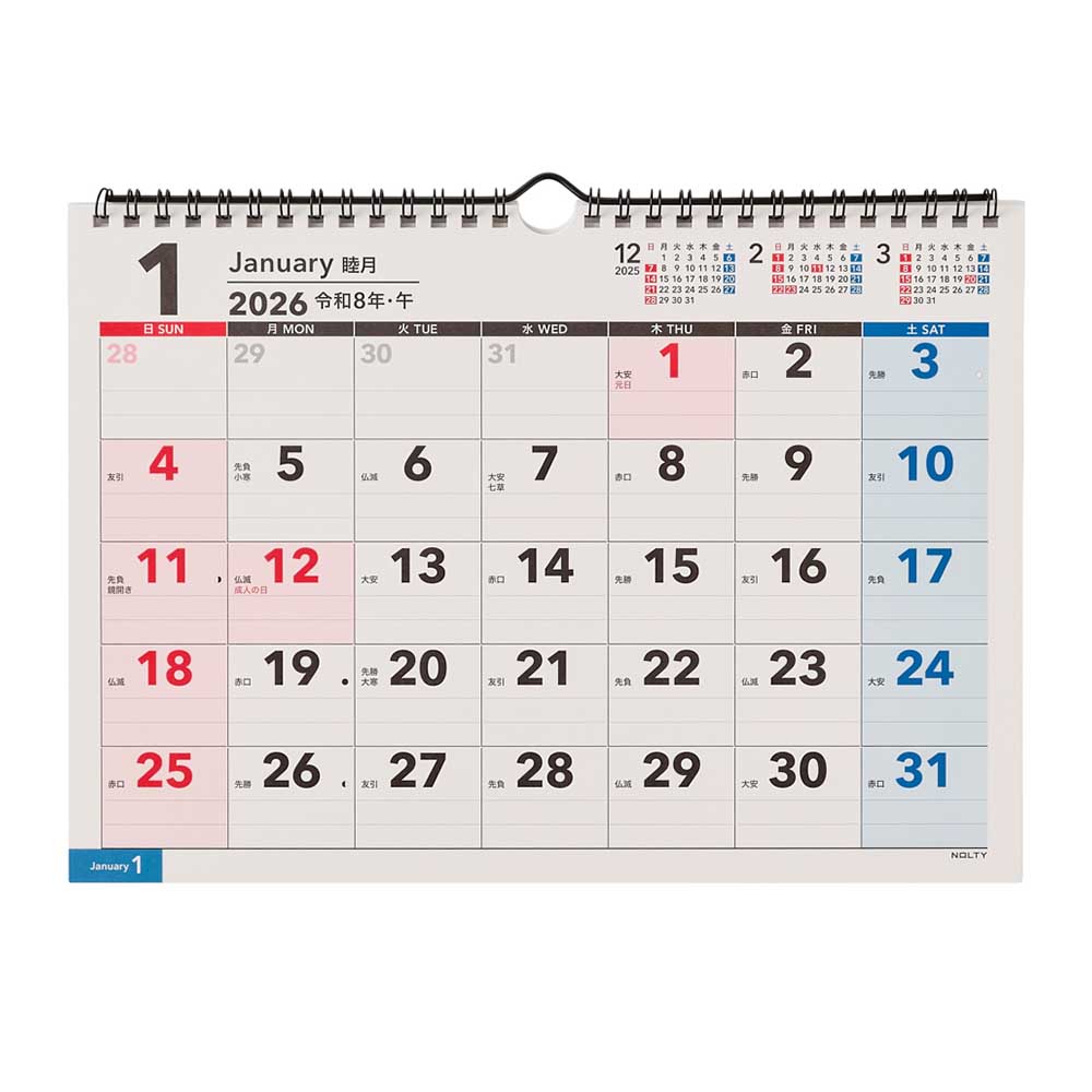 2026年1月始まり 壁掛けカレンダー NOLTY(ノルティ) | A4 〈月間