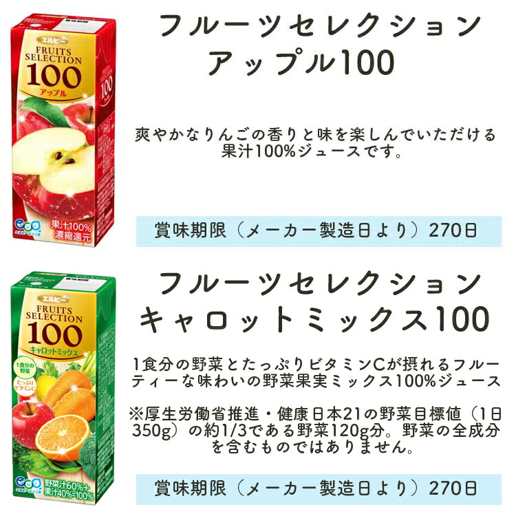 エルビー ジュース 果汁100％ フルーツセレクション 選べる 24本セット