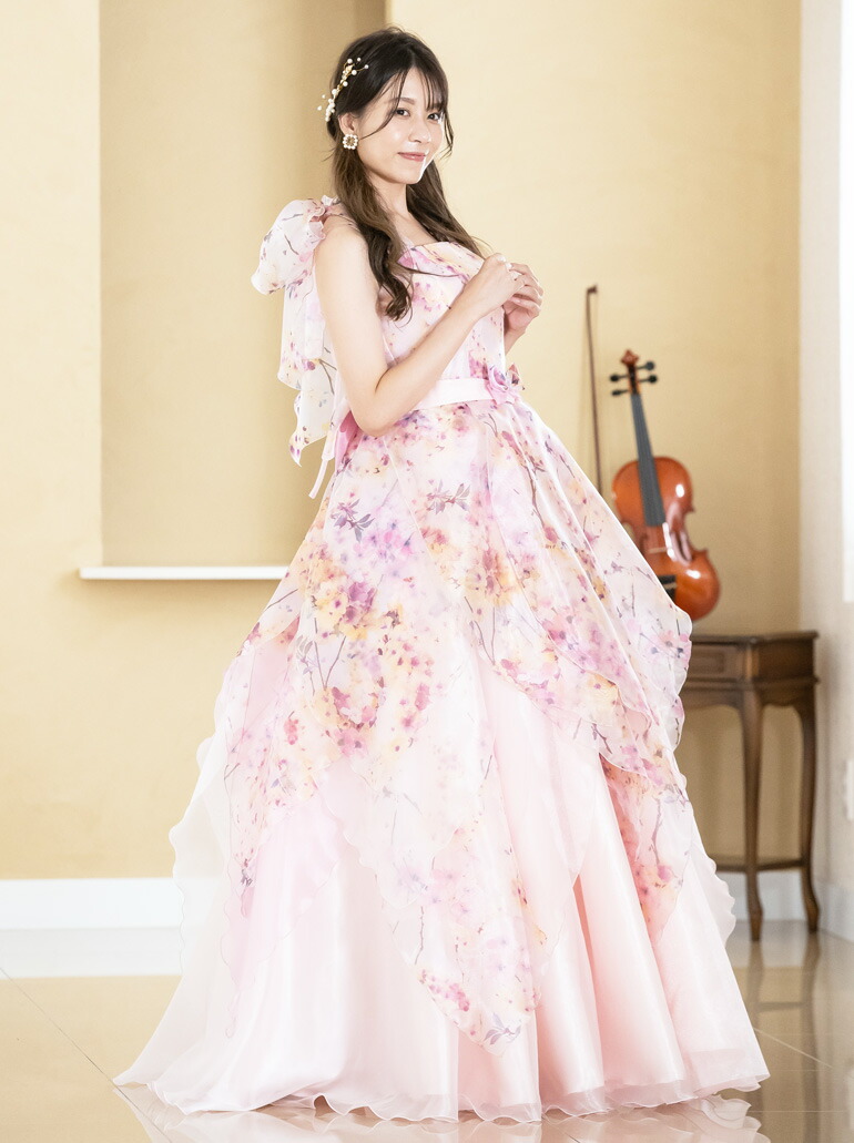ロングドレス ドレス フローラル オーガンジー カラオケ 衣装