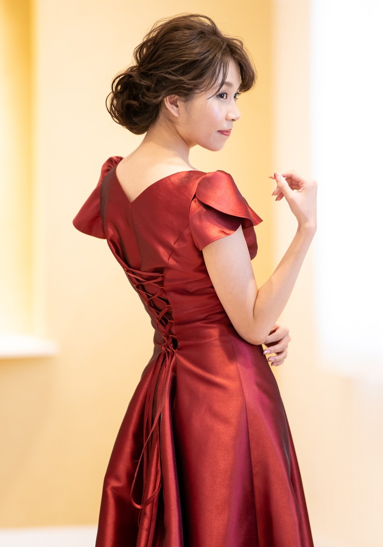 日本製 サテンシャンタン 2way ドレス (op3637) 演奏会用ドレス ロングドレス レッド グリーン 発表会 大人 ピアノ ステージ衣装  大きいサイズ