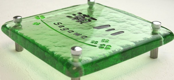 表札、手作りガラス表札正方形170グリーン（2色目込み価格）
