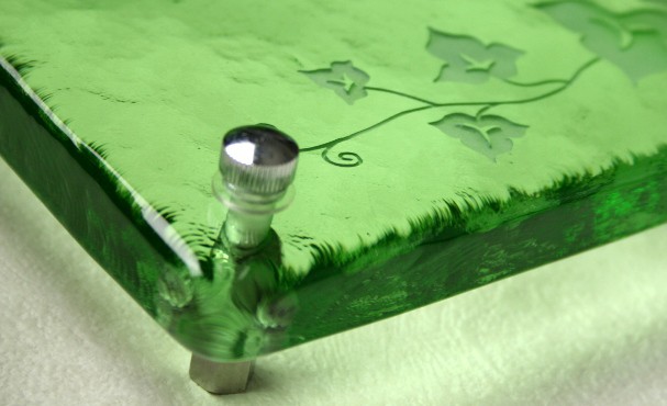 表札、手作りガラス表札正方形170グリーンアイビー（模様色なし）