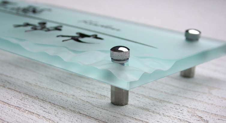 フラットガラス表札長方形300135・流氷モデル（表面流氷模様・裏面フロスト・2世帯仕様）
