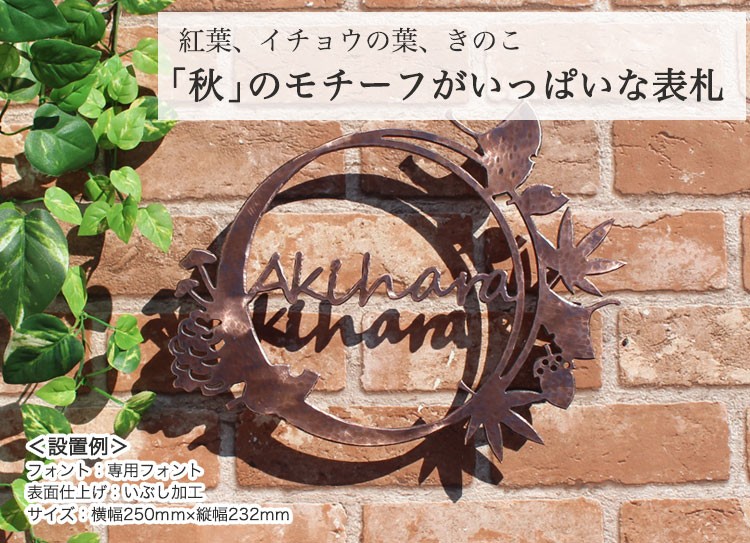 表札 おしゃれ 戸建 立体 銅表札 GHO-CU-19「実りの秋」 ローマ字