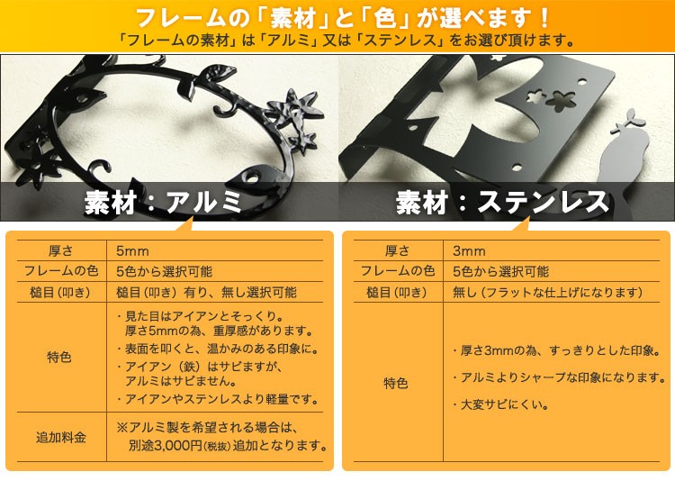 フレームの素材と色が選べます