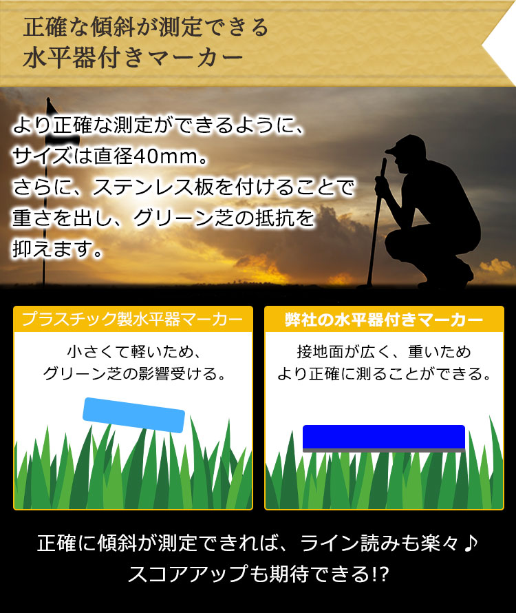 正確な傾斜が測定できる水平器付きマーカー