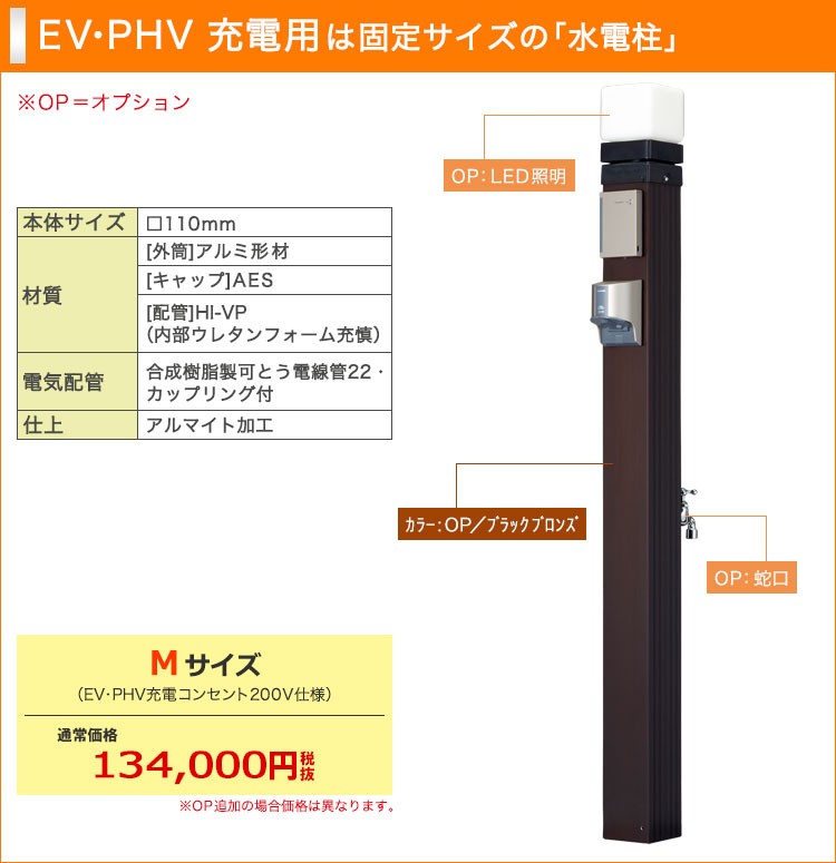 EV・PHV充電用は固定サイズ