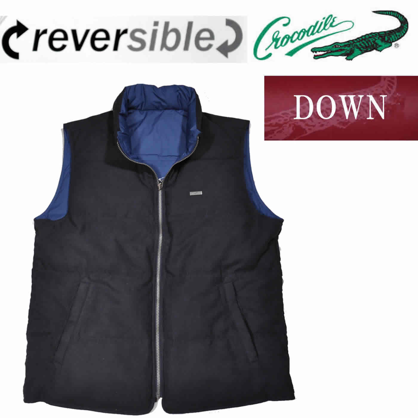 Crocodile（クロコダイル） ダウンベスト キルト中綿リバーシブル