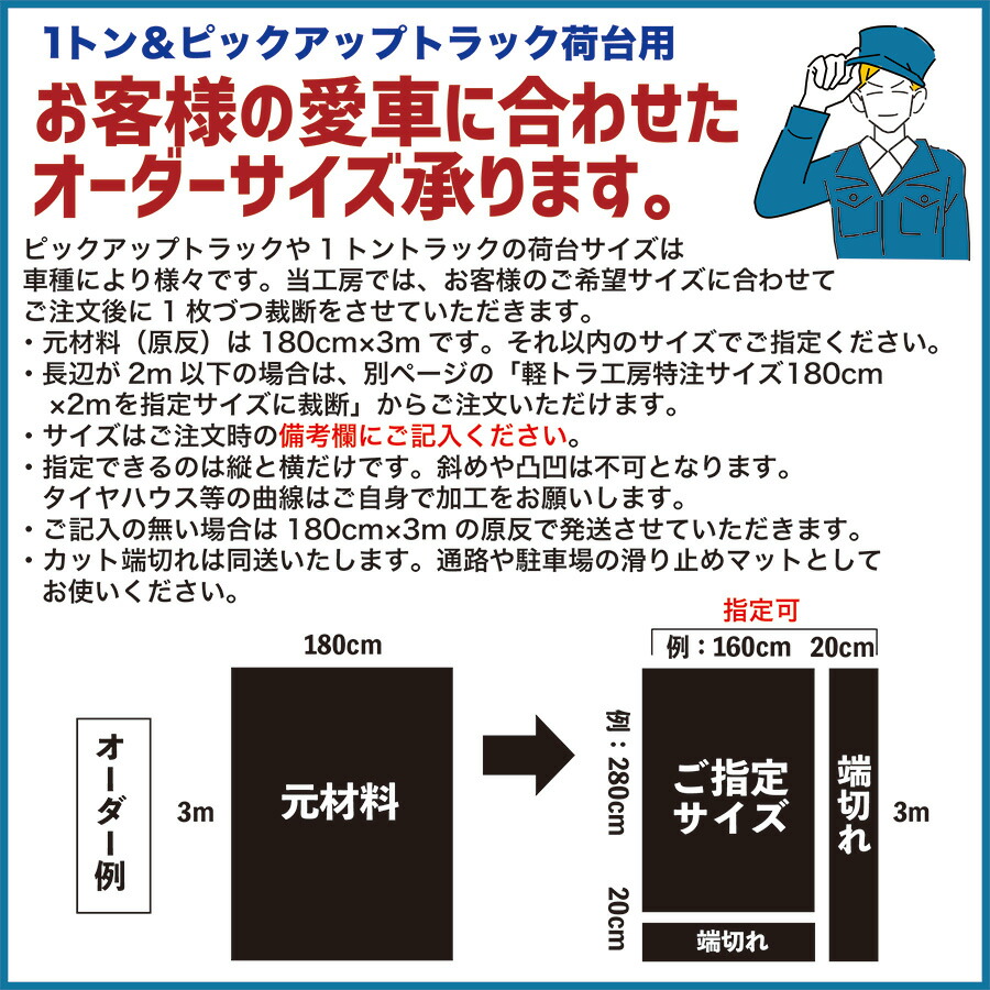 小型トラック 1トン＆ピックアップ 特注サイズ 防滑・水はけゴムマット BLACK DRY ブラックドライ 10mm厚 180cm×3mを指定裁断 事業所宛配送限定 : blackdrytruck : 滑り止めマット専門館 - 通販 - Yahoo!ショッピング