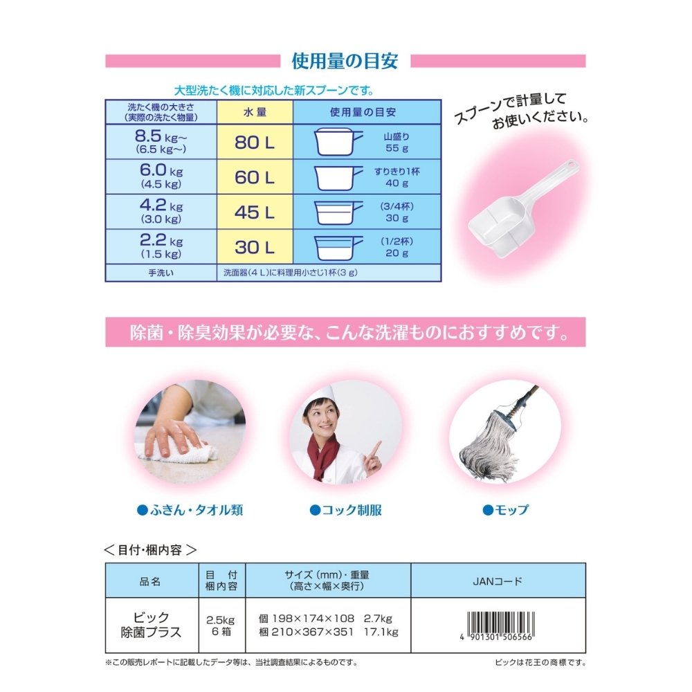 花王 洗濯洗剤　粉末　ビック　除菌プラス　業務用　2.5kg×6個入【取り寄せ商品・即納不可・代引き不可・返品不可】