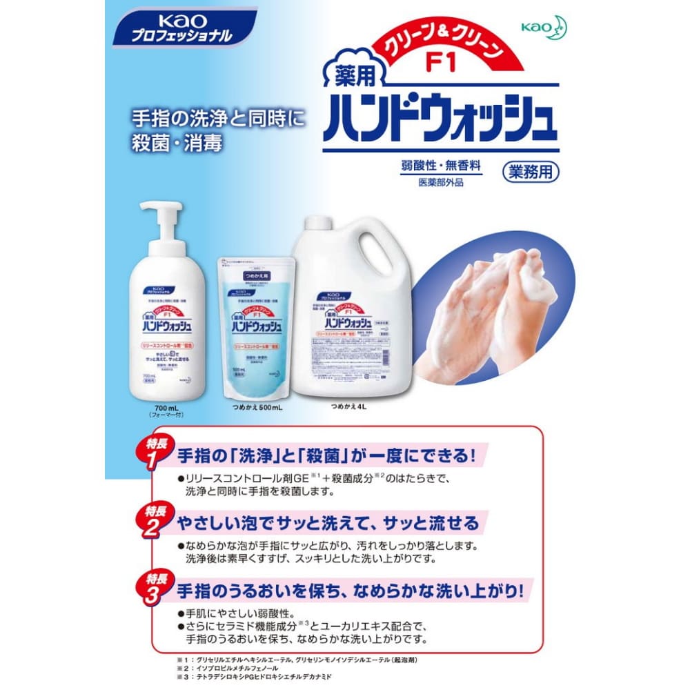 Kao（花王） クリーン＆クリーンF1 薬用ハンドウォッシュ 4L×3本入