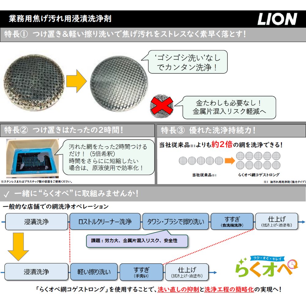 LION（ライオン） 焦げ汚れ用浸漬洗浄剤 らくオペ 網コゲストロング