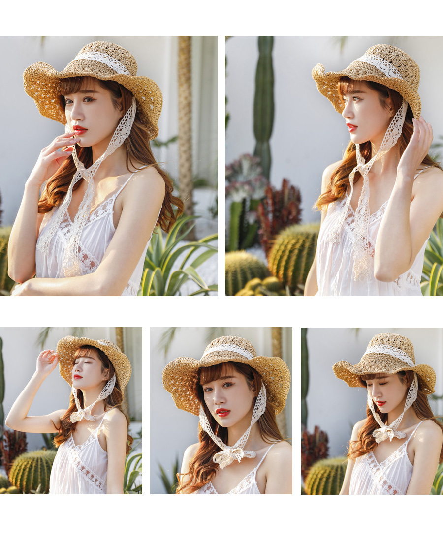 つば広 麦わら帽子 レディース レースリボン付き ストローハット 帽子