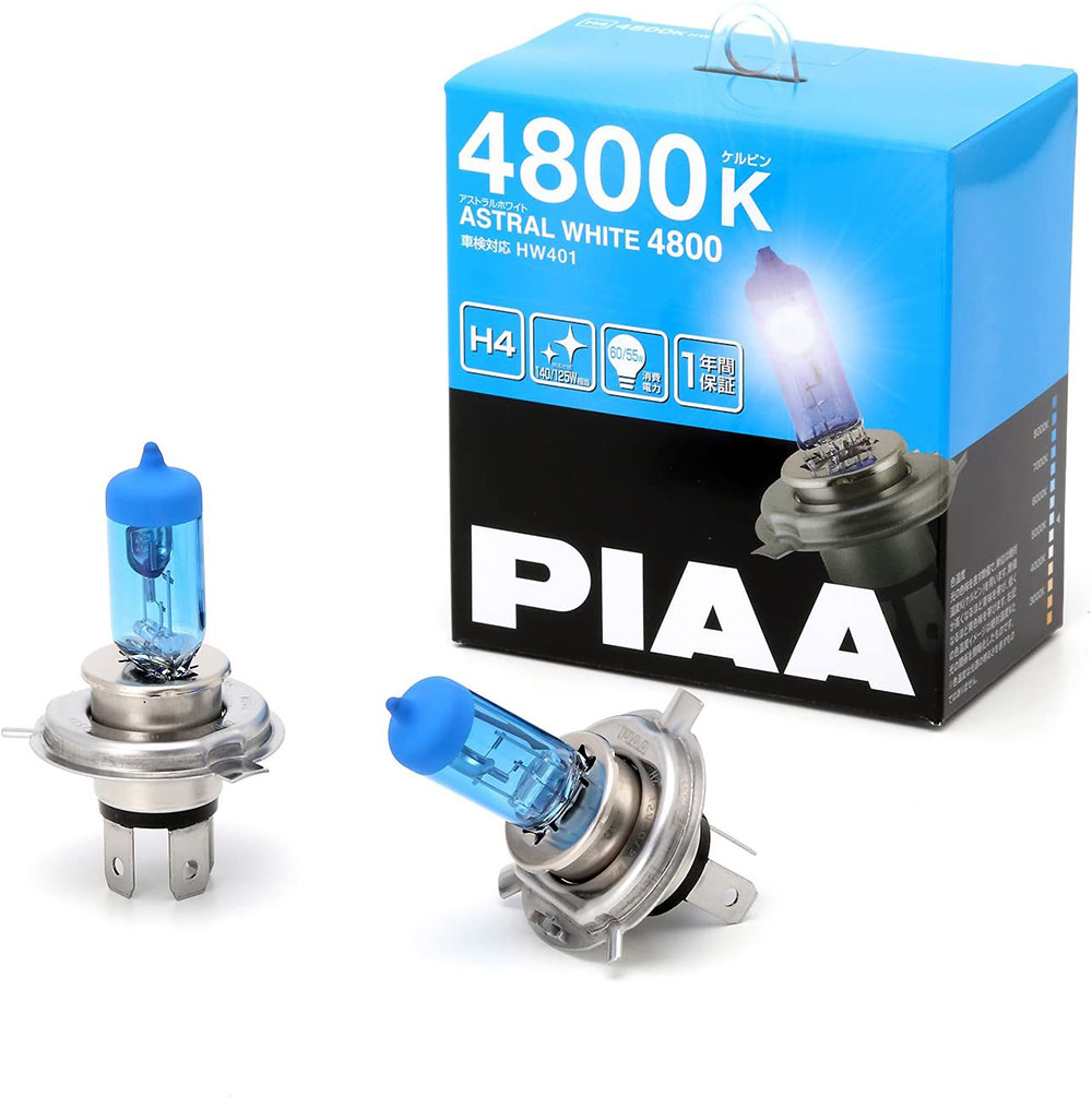 PIAA ヘッドランプ/フォグランプ用 ハロゲンバルブ H4 4800K アストラルホワイト 車検対応 2個入 12V  60/55W(140/125W相当) 安心のメーカー保証1年付 HW401