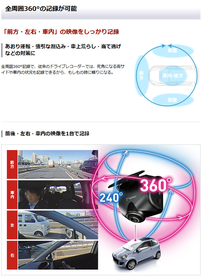ユピテル（yupiteru） Q-21 全周囲360°ドライブレコーダー marumie